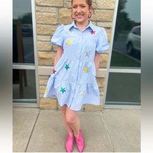 Peach Love California light blue sequin star mini dress NWT sz small